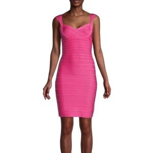 Herve Leger Pink Sweetheart-Neckline Banded Mini Bodycon Dress